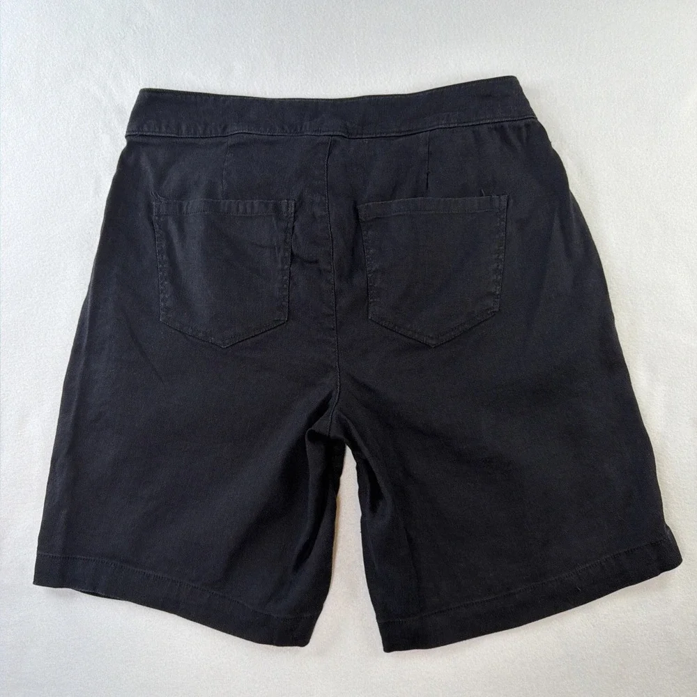 NYDJ Women's Shorts Size 6 Black Linen Blend Stretch Bermuda Walking